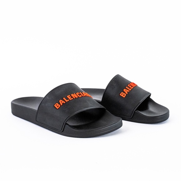 Balenciaga Black Red Pool Slide Sandals Men’s Rubber Logo - NEW - EU 44 | US 11 main image 5